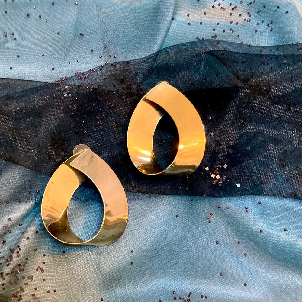Fashion Gold Teardrop Earrings 80s Mirror Shiny vintage